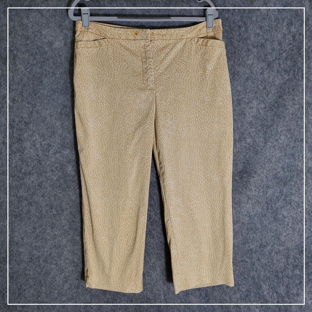 Talbots Women Yellow White Mosaic Print Crop Pants Size 12 Petite Capris 32x21